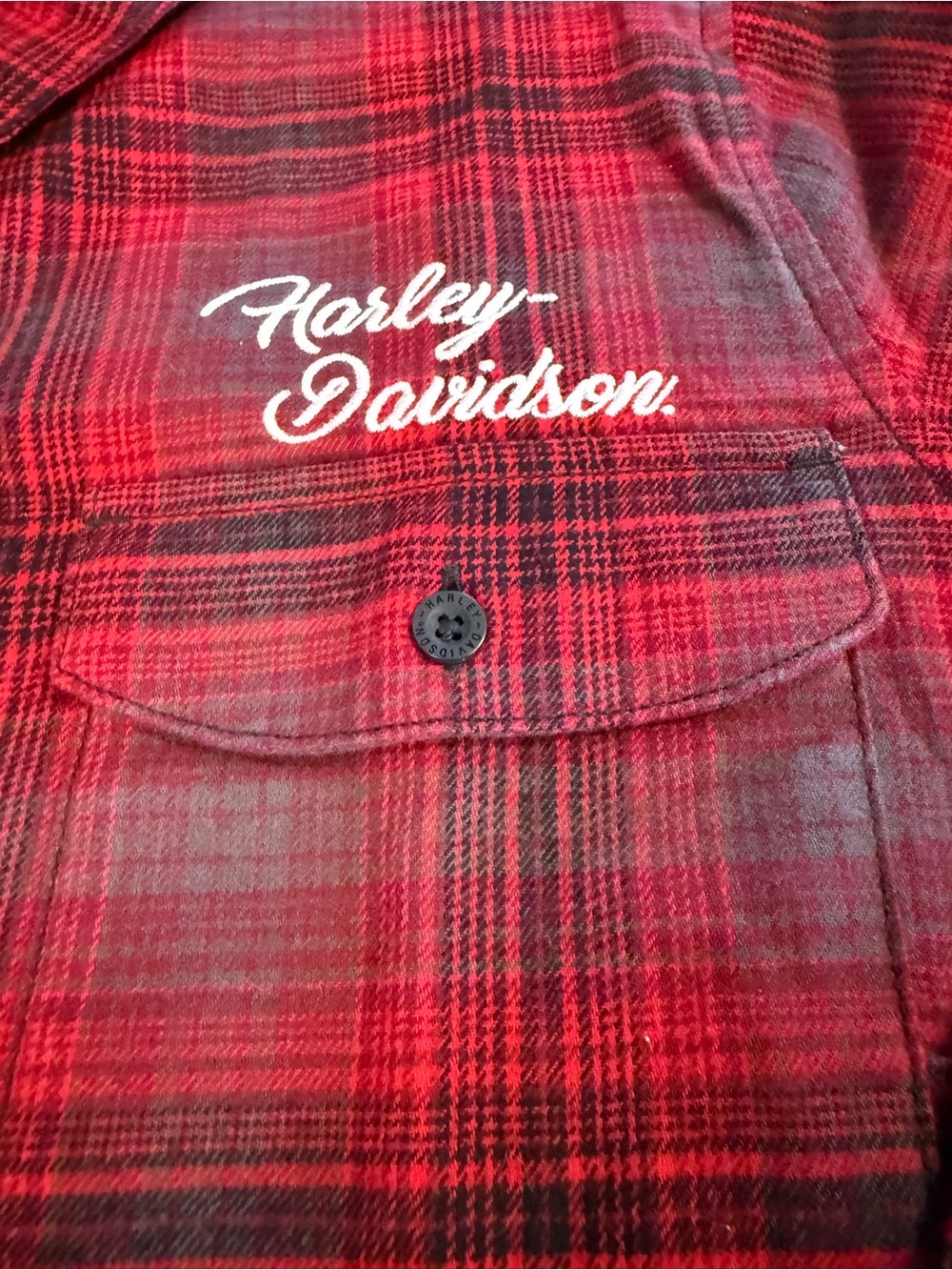 Harley-Davidson Red Plaid Flannel Shirt with Embroidered Logo XL - Picture 3 of 8
